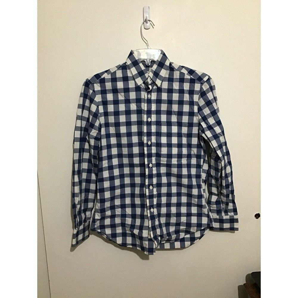 Men's Gitman Bros Blue White Plaid Long Sleeve Shirt Size S